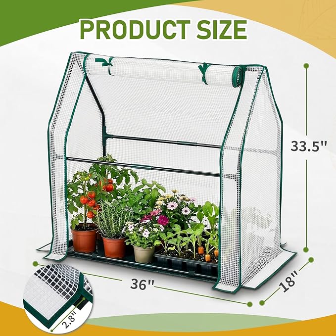 Outvita Mini Greenhouse, Outdoor 3'x3'x3' UV Protected 2-Layer PE Cover Plant Hot House for Flowers, Seed and Vegetables Protection with Roll-up Zippered Doors for Patio Balcony Backyard