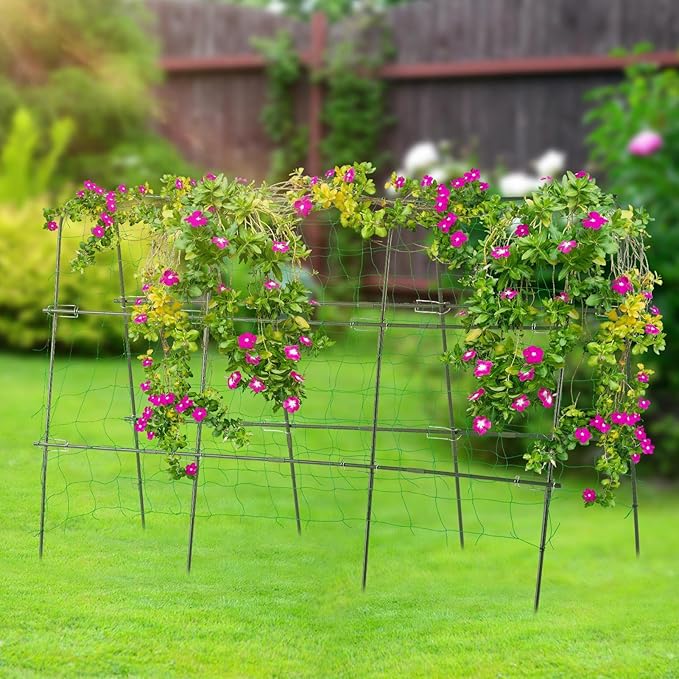 lalahoni Garden Trellis for Climbing Plants Outdoor, Cucumber Trellis U-Shaped Metal Garden Arch Plant Support with Climbing Net for Vegetable, Flower, Tomato, Bean, Green