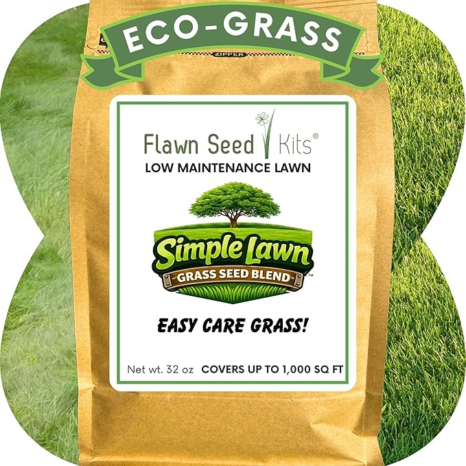 Flawn Seed Kits Simple Lawn Mow Less Fine Fescue Grass Seed, 2 lbs, Low Maintenance, Shade Tolerant, Covers up to 1000 Sqft