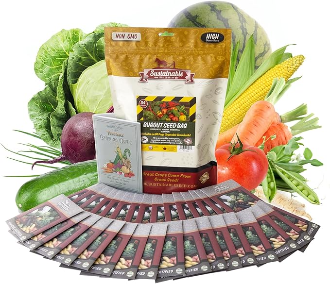 22,000 Non GMO Heirloom Vegetable Seeds, Survival Garden, Emergency Seed Vault, 34 VAR, Bug Out Bag - Beet, Broccoli, Carrot, Corn, Basil, Pumpkin, Radish, Tomato, More
