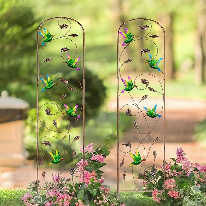 SUNNYPARK Set of 2 Hummingbird Metal Garden Trellis for Climbing Plants, Decorative Vegetables Flowers Vine Trellis for Outdoor Patio 60'' H x 11'' W