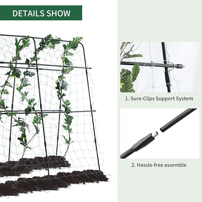 lalahoni Garden Cucumber Trellis for Climbing Plants Outdoor, 5.3 FT Tall Metal Arch Plant Support Vegetable Fruit Flower Vine Plant, Pea Tunnel A-Frame Raised Bed, with Netting, Black, RJ-HPZZ160