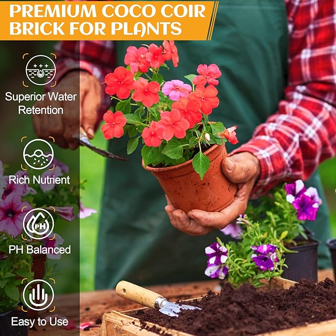 Organic Coco Coir 8 Pcs Compressed Coconut Coir Bricks Coconut Fiber Husk Substrate Mulch Coconut Bark Core Growing Medium Peat Moss Soil High Nutrition for Plants Gardening Seed Starting Soil Mix