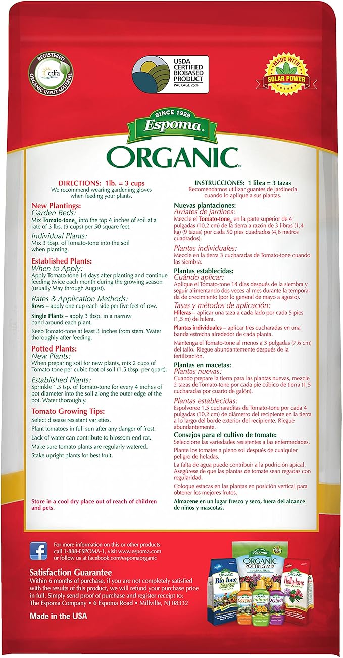 Espoma Organic Tomato-Tone 3-4-6 with 8% Calcium. Organic Fertilizer for All Types of Tomatoes and Vegetables. Promotes Flower and Fruit Production. 4 lb. Bag
