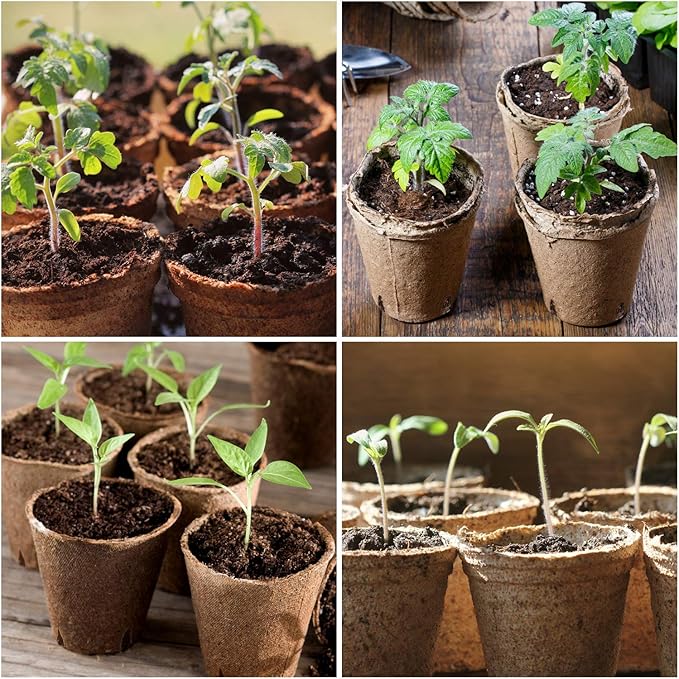 homenote Peat Pots, 120 Pcs 3.15 Inch Seed Starting Pots with Drainage Holes Round Nursery Plants Pots with Bonus 20 Plant Labels