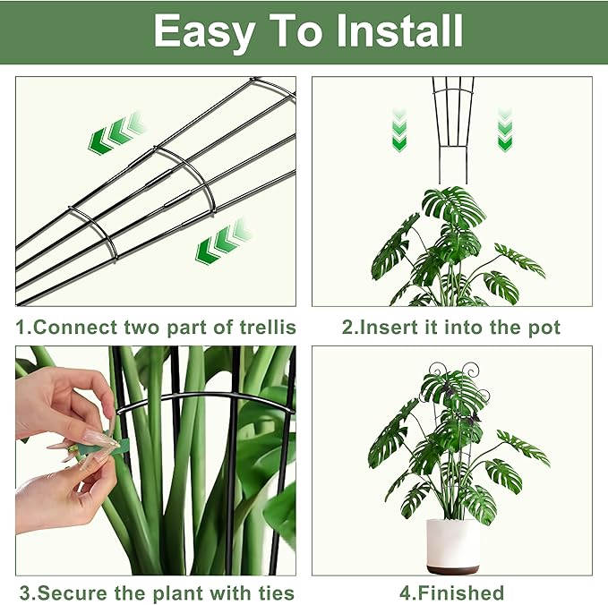 30'' Larger Plant Trellis with Ties Indoor, Expandable Metal Trellis for Climbing Plants Indoor, House Plant Climbing Support for Flowers Vine Ivy Monstera Hoya Pothos, 2P