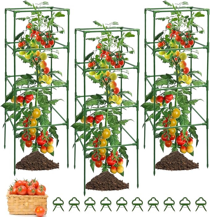 3 Pack Tomato Cages for Garden - Heavy Duty Square Tomato Plant Support Stakes, Height-Adjustable Tomato Trellis, Tomato Plant Cage for Raised Beds/Pots (Holds 50 Lbs)
