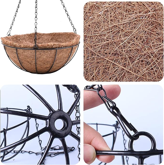 EIMQUVW Hanging Planters Basket Set of 3 Hanging Flower Pots 10 Inch Chain Round Wire Plant Holder with Coco Coir Liner Garden Watering Hanging Baskets for Patio Garden Outdoor1