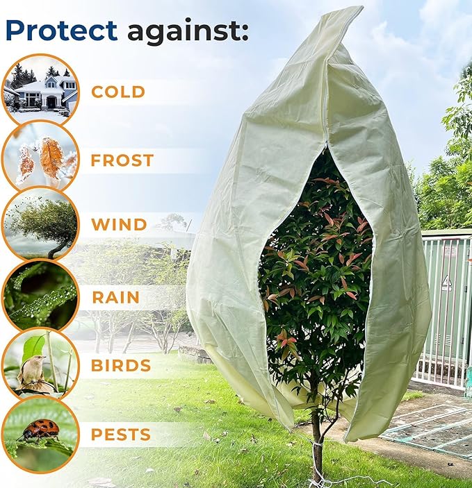 Plant Covers Freeze Protection Large, 2 Packs 60''W x 70''H Shrub Covers with Zipper and Drawstring, Frost Cloth for Winter, Outdoor Plant Blankets for Cold Weather