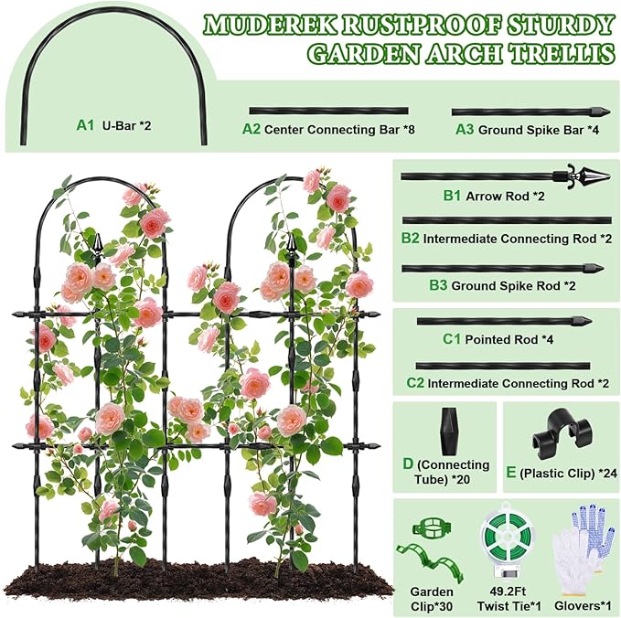 2026 New Upgraded Garden Trellis Set for Outdoor Climbing Plants, 47.2“ H x 39.6” W Rustproof & Reinforced Garden Arch Trellis for Potted Climbing Cucumbers, Tomatoes, Vegetables, Roses, Flowers