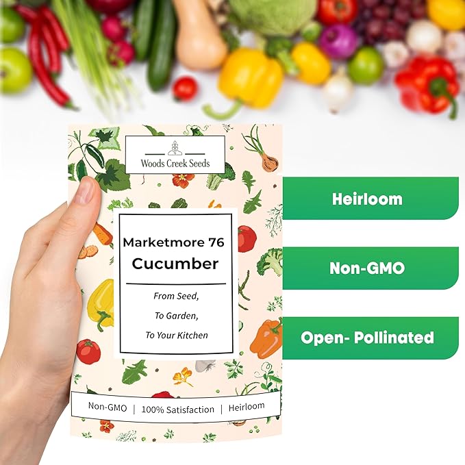 Marketmore 76 Cucumber Seeds for Planting - Heirloom Cucumber Seed Pack - Non-GMO, Crisp Texture Pickling Cucumbers for Planting Indoors or Outdoors - Vegetables Seeds for Planting