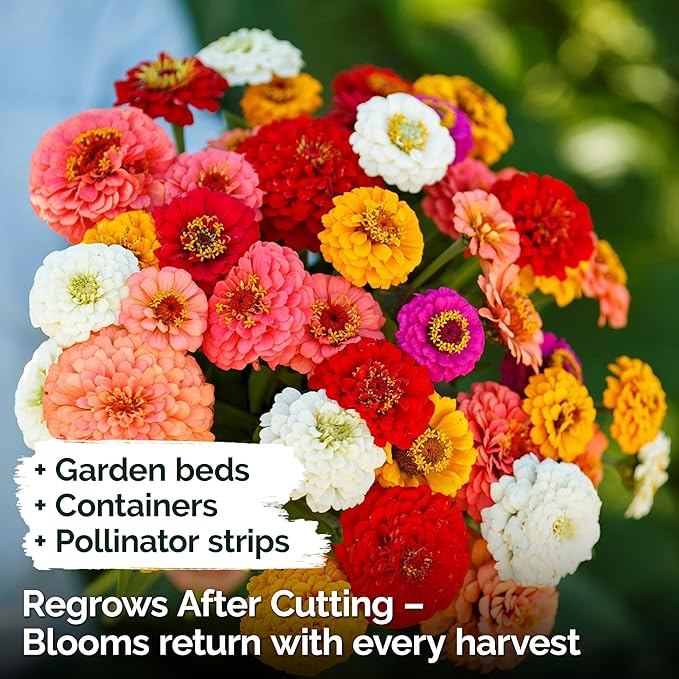 KVITER 550 Cut and Come Again Zinnia Seeds for 2025 (Zinnia elegans) — Pumila Double Blooms Zinnia Mix, Heirloom & Non GMO — Ideal Cut Flower Seeds for Planting in Garden, Containers, Cutting Beds