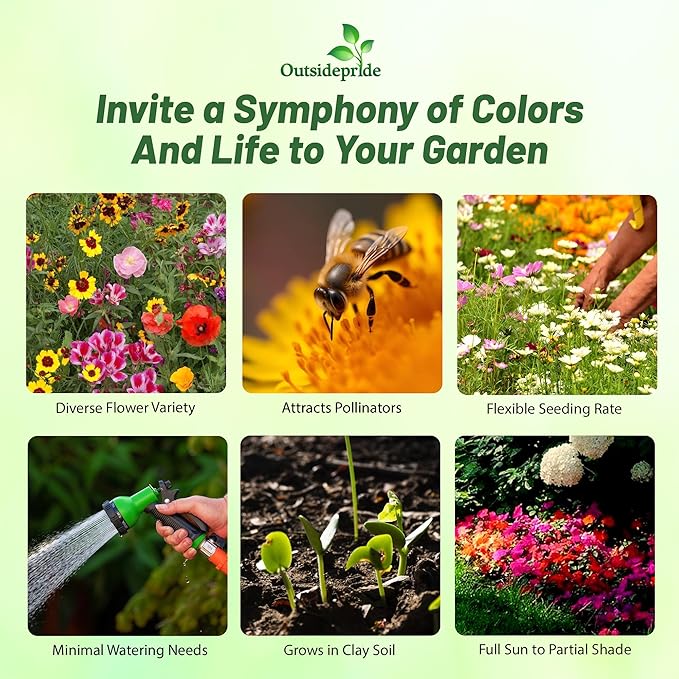 Outsidepride Pollinator Wildflower Seed Mix - 5 lbs Flower Seeds for Attracting Pollinators, Ideal for All States, Enhances Garden Biodiversity, Supports Bees, Butterflies & Beneficial Insects