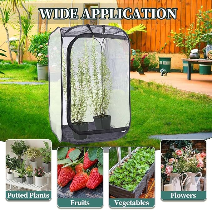 Mesh Plant Enclosure Pop-Up Cage Plant Protection Tent, 24”x 24”x 36” Mesh Plant Cover Grow Tent Plant Cover for Fruit, Vegetables, Pests, Bird and Pest Protection Guard for Flowers and Herbs