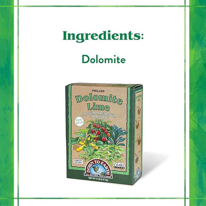 Down To Earth All Natural Fertilizers Organic Prilled Dolomite Lime - Calcium Magnesium Carbonate Raises Soil pH for Vegetable Gardens, 5 lb