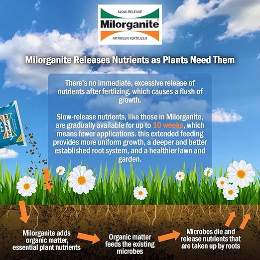 Milorganite All-Purpose Eco-Friendly Slow-Release Nitrogen 6-4-0 Fertilizer, 32 lb Bag - for Lawns, Flowers, and Gardens - Includes Bonus Feeding & Spreader Tips Brochure