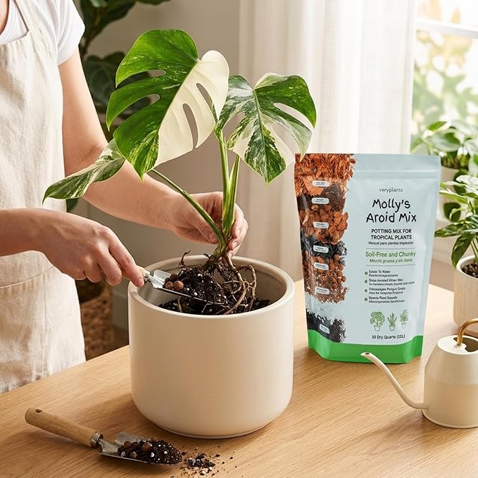 Molly's Aroid Mix - Premium Soilless Potting Mix for Houseplants - Fast Draining, Chunky & Easier to Water vs. Soil for Indoor Plants - with Bark, Coco Chips, Worm Castings, Mycorrhizae 5 Dry Quarts