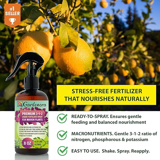 Gardenera Professional Tropical Plants Spray Fertilizer Mist for Home Gardening | 3-1-2 Gentle Blend Mist for Healthy Leaves & Growth | Essential Nutrients for Tropical Plants - 8oz