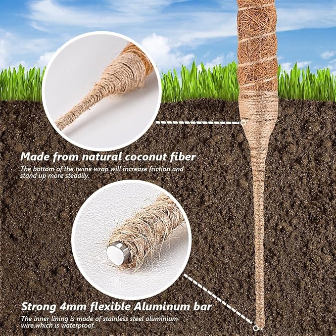 MAFONE Moss Pole Monstera Plant Support, 2 Pack 28” Bendable Moss Pole Monstera Plant Support for Climbing Plants Indoor, Handmade Coco Coir Plant Pole Sticks Support Stakes for Potted Plants
