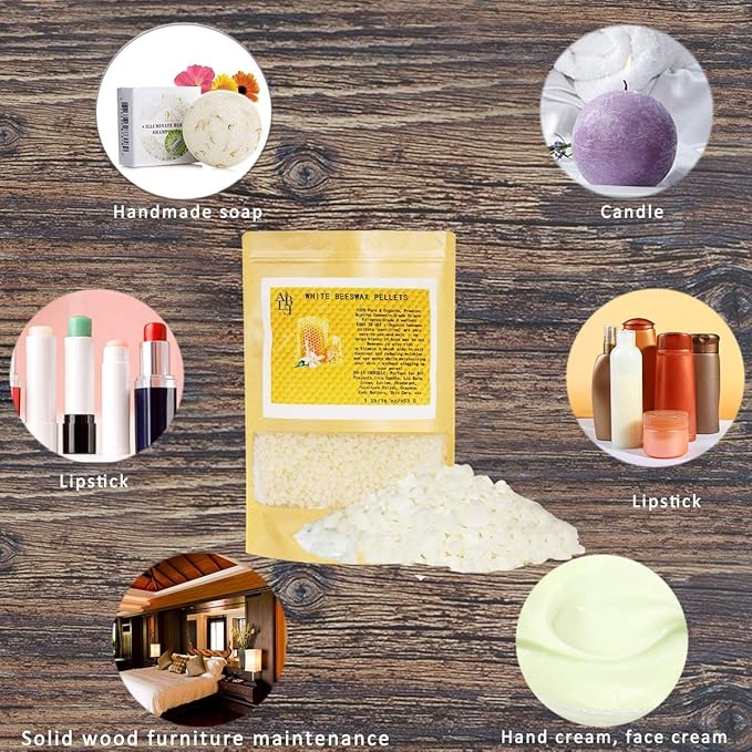 Howemon White Beeswax Pellets 10 lb 100% Pure and Natural Triple Filtered for Skin, Face, Body and Hair Care DIY Creams, Lotions, Lip Balm and Soap Making Supplies