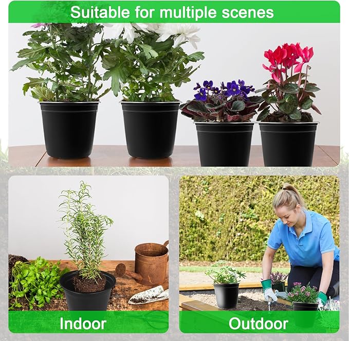 Anyumocz 60Pcs 0.5 Gallon Plant Nursery Pots,Plastic Pots with Drainage Holes,Flower Container Seedling Pot for Planting,Transplanting,Succulents,Cuttings,Garden(Black)