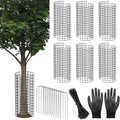 UQM Tree Trunk Protector, 12 Pcs Metal Tree Guards Trunk Protector with Glove & Metal Stakes & Zip Ties, 6 Pack Mesh Tree Bark Protector, Plant Protectors from Deer Animals Mowers Trimmers