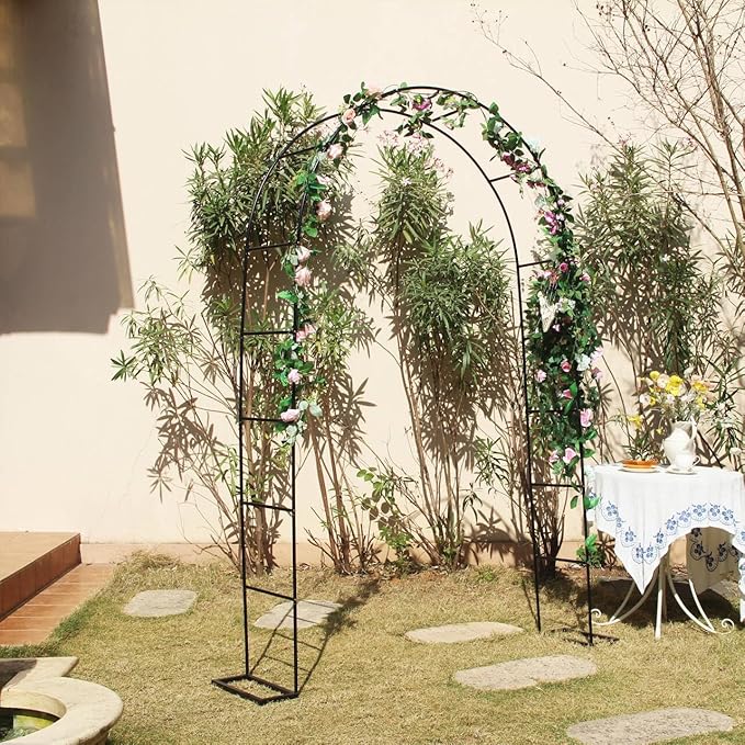 7.9 Ft H x 4.6 Ft W Metal Garden Arbor, Outdoor Wedding Arches for Ceremony, Assemble Easily, Black Garden Wide Arch Trellis for Climbing Plant Party Decoration