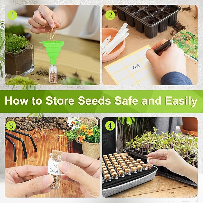 SMUJU 80 Slots Seed Storage Organizer with 40 Seed Envelopes, Sturdy Organizer Storage Box with Label Stickers, Glass Container for Flower Vegetable Garden Seed Saving (Seeds not Included)