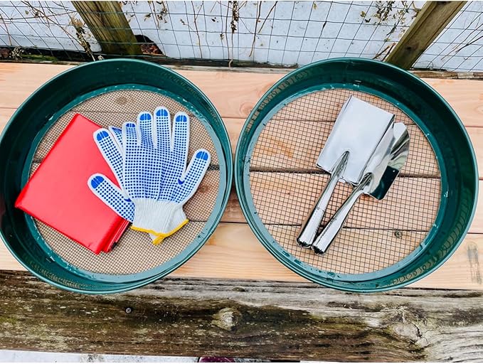 2PCS Large Soil Sifter for Gardening 14.7 inch Dirt Sifter with Garden Mat, Heavy Duty Metal Material Compost Sifter Rock Sifter for Rocks Soil Compost Filtering