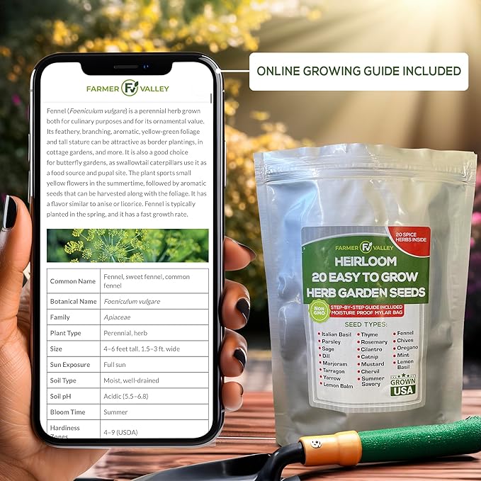 20 Easy to Grow Spice and Herb Seeds for Home Gardening - Kitchen & Culinary Herb Plant Seeds for Indoor, Outdoor, and Hydroponic Growing, Including Basil, Parsley, Rosemary, Mint & More