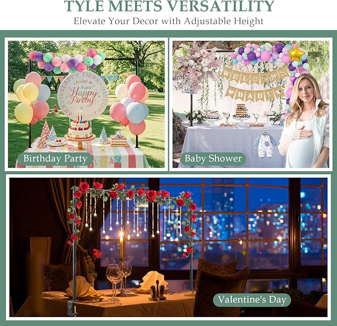Over The Table Rod Stand with Clamps Adjustable 31"-110" Length 31"-64" Height, Table Balloon Arch Stand for Wedding Valentine Engagement Party, Black Table Arch Frame Hanging Decor Rod
