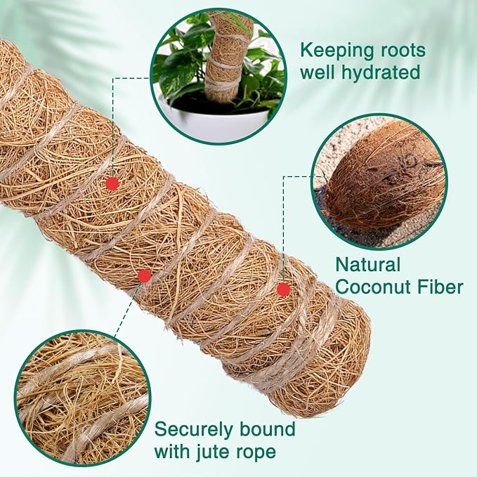 4 Pcs Bendable Moss Pole for Monstera Plant Support，24 Inch Handmade Coir Pole Stick for Climbing Plants Indoor Plant Stakes for Potted Plants to Grow Upwards