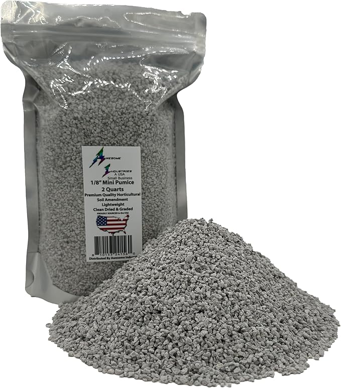 Small Pumice for Plants Bonsai 2 Quarts Mini 1/8" Succulent Cactus Indoor Plants Horticultural Soil Amendment Additive Regulates Moisture High Porosity Fast Drainage Aeration Awesome Industries