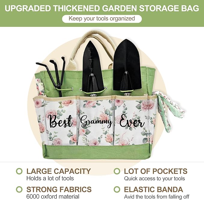 Gifts for Grammy, Mothers Day Gardening Kit Grammy Gifts from Grandkids Floral Gardening Tools and Durable Garden Tools Organizer Tote, Ideal Gardening Gift for Women on Birthday Plant Lover Present