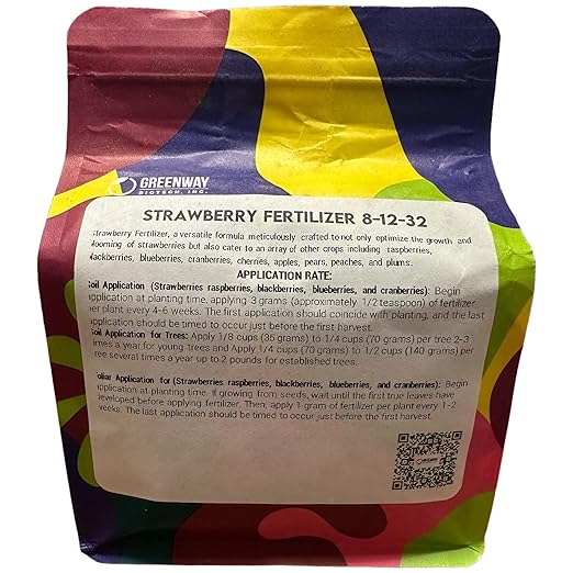 Greenway Biotech, Inc. Strawberry Fertilizer 8-12-32 Powder - Water Soluble with Chelated Micronutrients for Strawberries Blueberries Raspberries - Sweeter Larger Fruit - Hydroponics & Soil - 2 LB