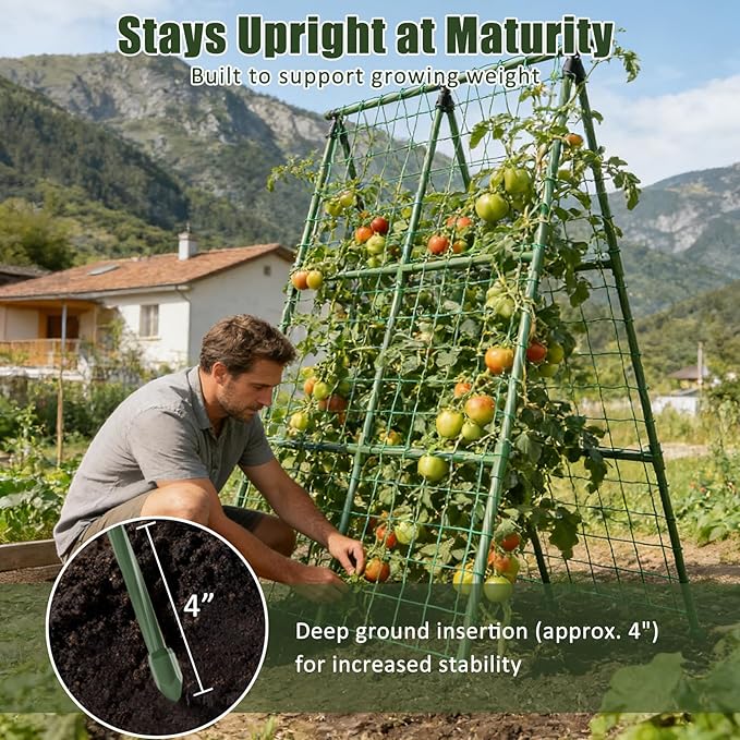 Miory Cucumber Trellis, 2 Pack A-Frame Trellis for Raised Bed, Garden Trellis for Climbing Plants Outdoor, Plant Support for Vegetables Vines, Steel with PE Coated (32" Lx48 H)