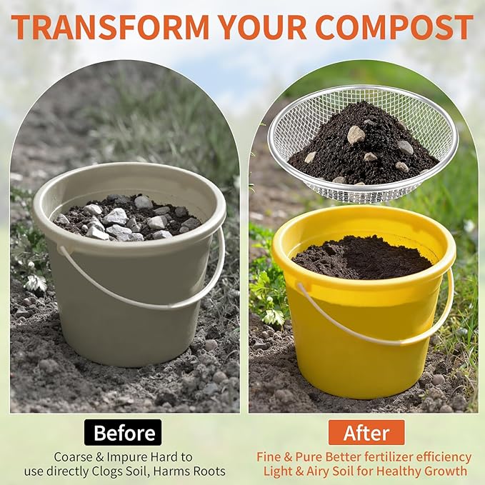 3PCS Soil Sifter for Gardening, Heavy Duty Rock Sieve Fits 5 Gallon Bucket, 3mm 6mm 10mm Galvanized Garden Sifter Compost Dirt Sifter, Sand Gravel Sawdust Pebbles