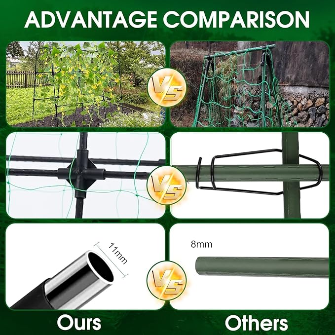 Garden Trellis for Climbing Plants Outdoor, Cucumber Trellis for Raised Bed Garden, Arch Trellis Support for Cucumbers Tomatoes Beans Peas, 50x48 inch, Metal Trellis with Netting, Black