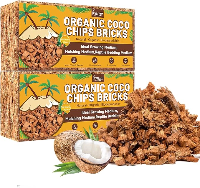 Legigo 2 Pack Coco Coir Chips for Plants- 2.2 LB 100% Organic Coconut Chips Brick Potting Mix with Low EC & PH Balance, Coconut Husk Substrate Coco Husk Mulch for Garden, Planting, Orchid and Soil Mix