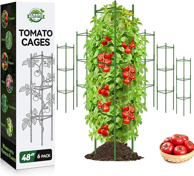 Halatool 6 Pack Tomato Cages for Garden, Up to 48 inch Adjustable Plant Cages & Supports, Tomatoes Stakes for Pots, Garden Trellis for Climbing Plants Vegetables Flowers Fruits