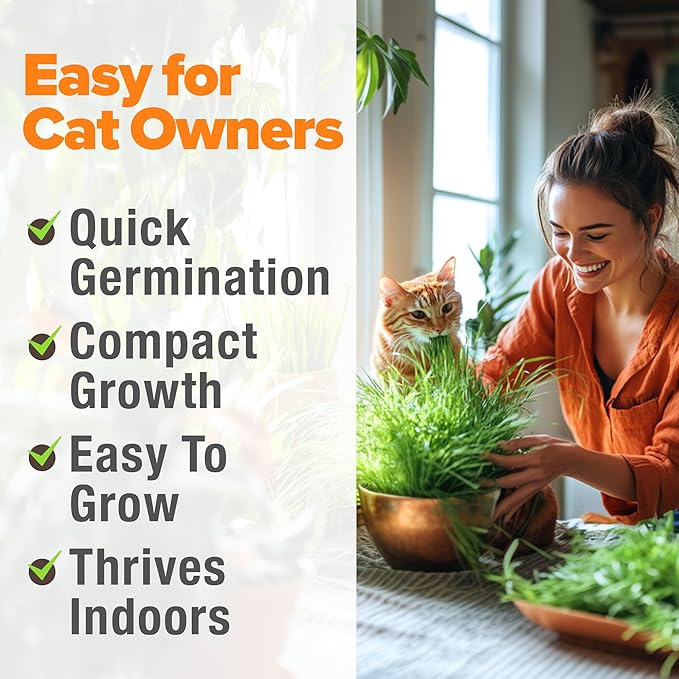 HOME GROWN Organic Cat Grass Seeds Pack 8oz – 7200 Non GMO Heirloom Oat & Barley Grass Seeds for Indoor Cats – High Germination Hairball Relief, Pet Grass Ready in 7Days