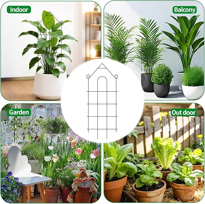 24" Plant Trellis, 6 Pack Metal Garden Trellis for Potted Plants Indoor/Outdoor, Rust-Proof Sturdy Steel Trellis for Climbing Plants, Monstera, Tomatoes, Cucumbers