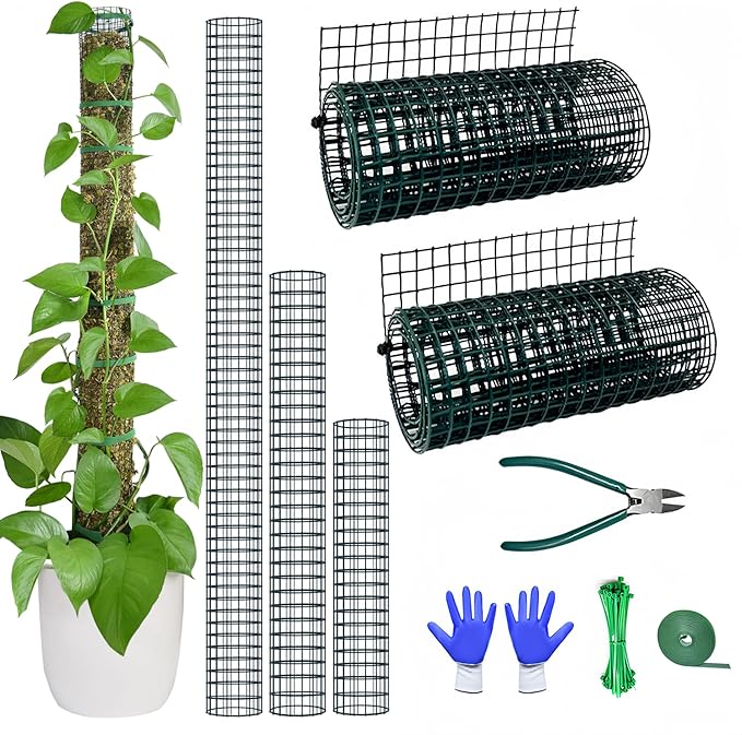 Moss Pole DIY Kit, 6.6/13.2/26.4ft Metal Moss Pole for Plants Monstera, 2Pcs 8.3in×3.3ft Steel Mesh with Plier, Cable Zip Ties, Sphagnum Moss Pole (6.6ft Wire Mesh with Plier)