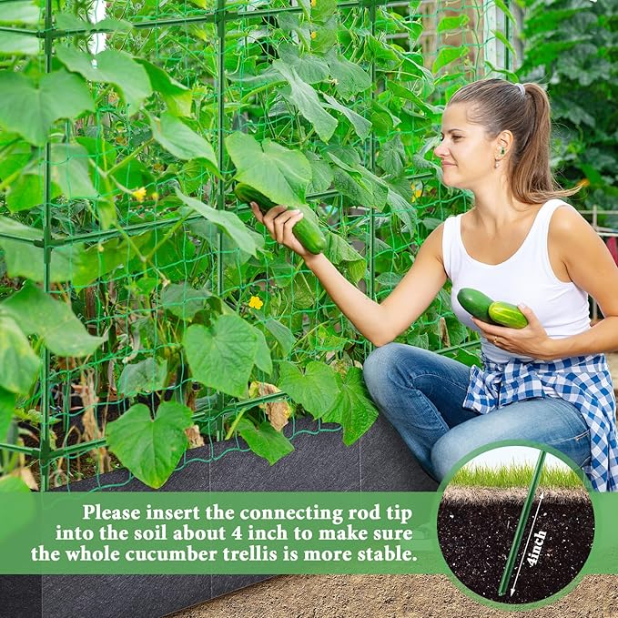 50x65x18 Inch Cucumber Trellis for Raised Bed - with 46 Gallon Grow Bags, Garden Trellis for Climbing Plants Outdoor with Climbing Net and Plant Support for Cucumber, Tomato, Vegetable, Grape, Vine