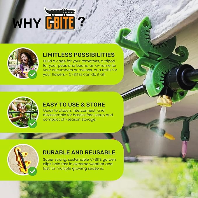 Plant Support Clips for Trellis, Garden Stakes, Wire Fence, Climbing Plants, Indoor Gardening, Hydroponics Systems, and Vines | Durable Gardening Clips (Sublime Lime Green - 26 Pack)