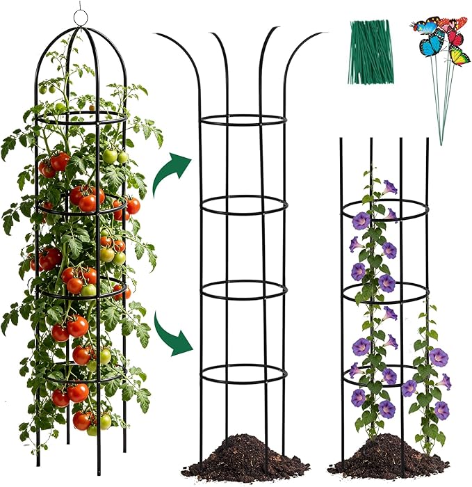 100% Metal Obelisk Garden Trellis 6.6 Ft Tall Plant Support for Climbing Vines and Flowers Stands,Rose Bush Round Trellis for Pots Metal Plant Flower Trellises for Clematis Vine Jasmine Outdoor Indoor