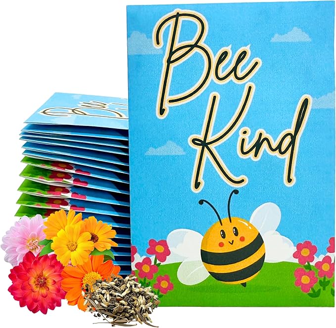 Wildflower Seed Packets Bee Kind Party Favors (Pack of 30) - Bee Friendly & Pollinator Wildflower Seed for Planting Gardening