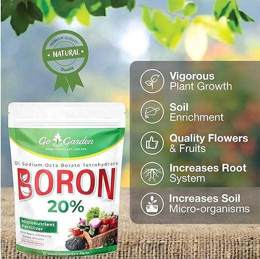 Go Garden Boron 20% Micronutrient Fertilizer - Boosts Vegetable Growth, 250g Powder Fertilizer for Plants