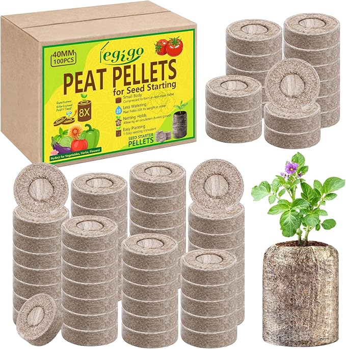 Legigo 100 Pcs 40mm Seed Starter Peat Pellets Pods for Seedlings- Compressed Seed Starting Pellets Seed Starter Pods Plugs Soil Peat Pods for Starting Seeds, Garden Planting Herb Flower Vegetables