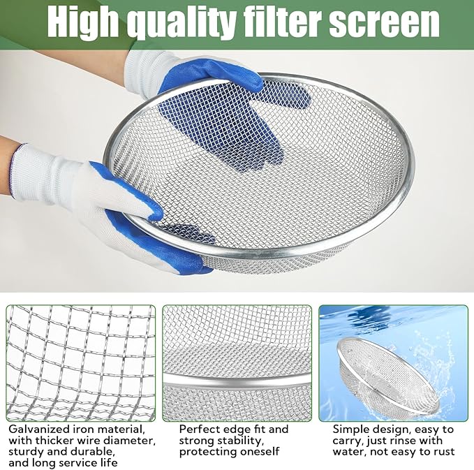 3PCS Soil Sifter for Gardening, Rock Sifter for 5 Gallon Bucket, Compost Dirt Sieve Set with Gloves – Filters Soil, Sawdust, Pebbles, Debris